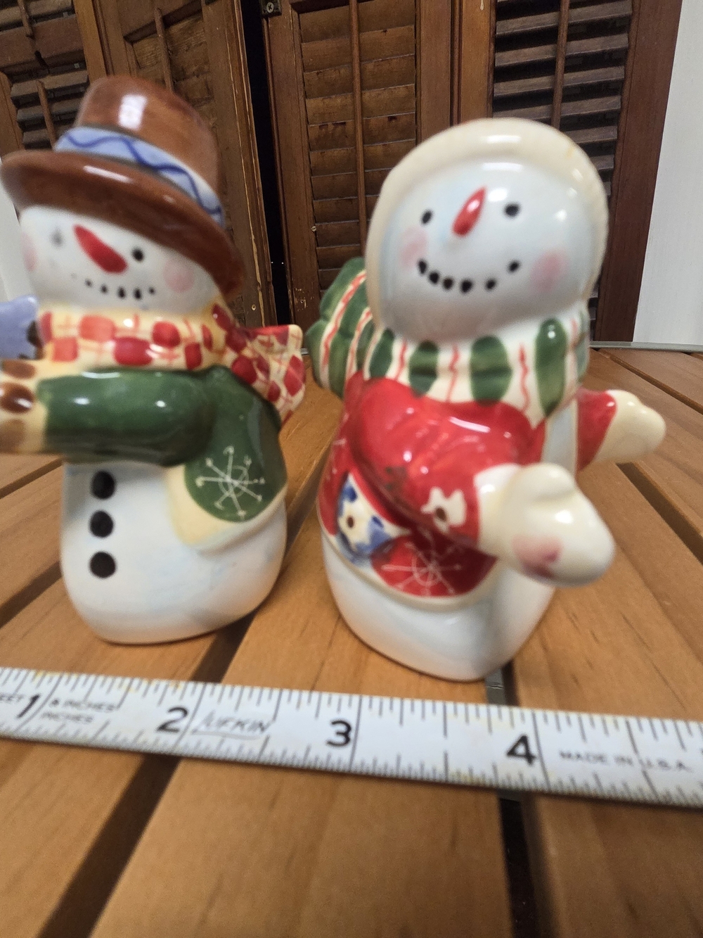 Festive Ceramic Snowman Pair in Red & Green Scarves